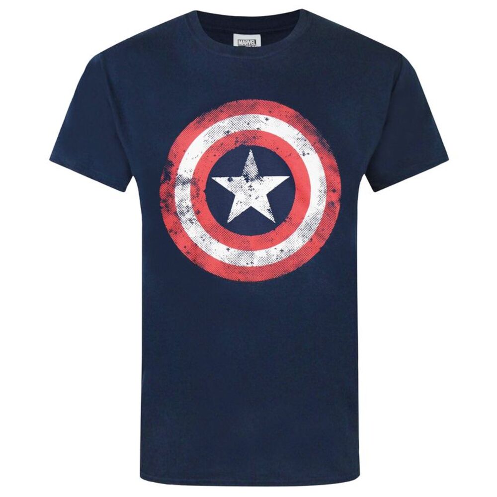 Captain America Mens Distressed Shield T-Shirt / Blue